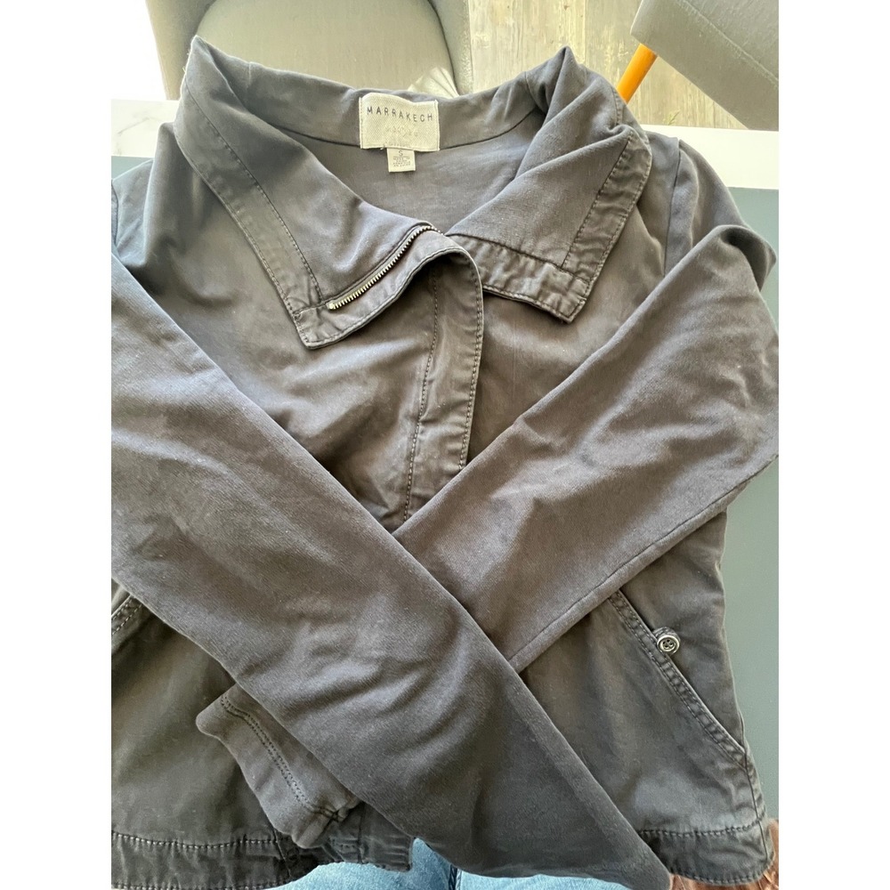 Anthropologie Marrakech Utility Jacket Button Front Collar‎ Zip Gray M